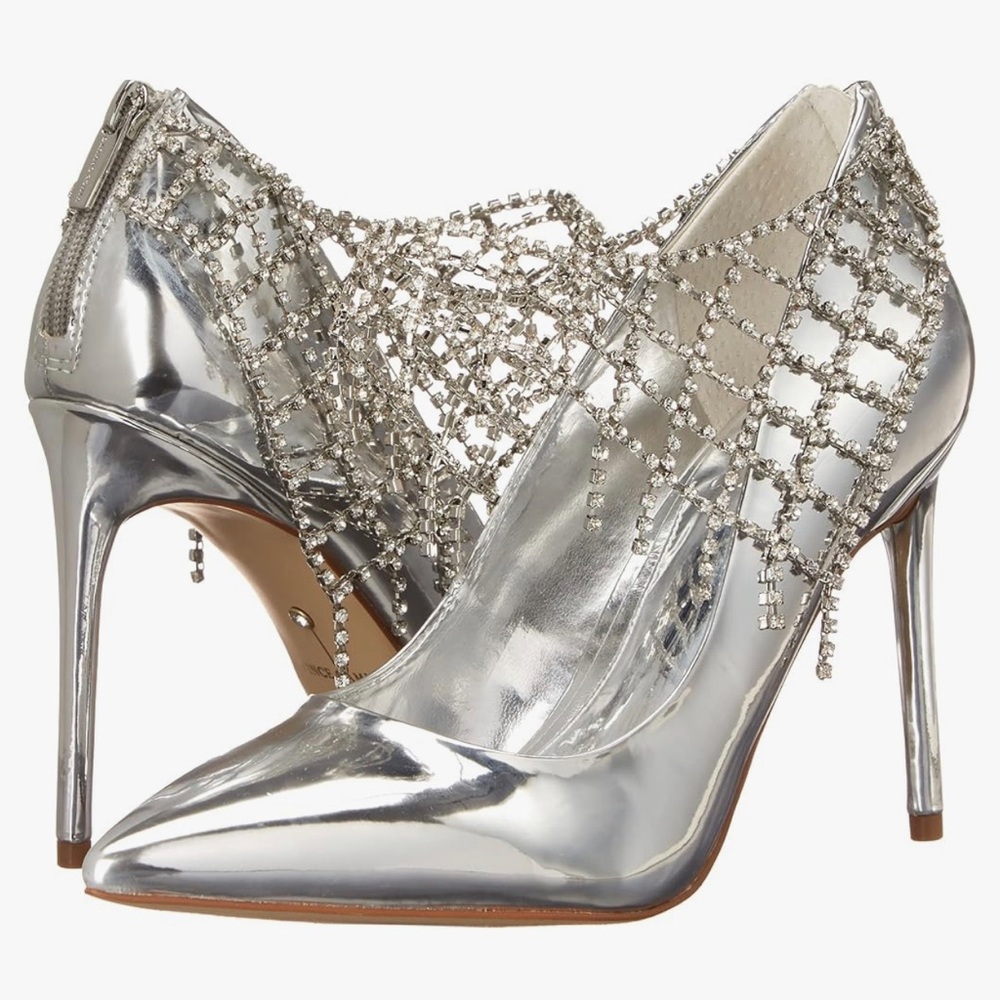 Vince Camuto Fasta Crystal Mesh Stiletto Heels 8.5 Silver